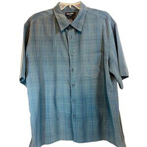 vtg Puritan Mens L Blue Striped Button-Up Shirt 100% Polyester Short Sleeve USA